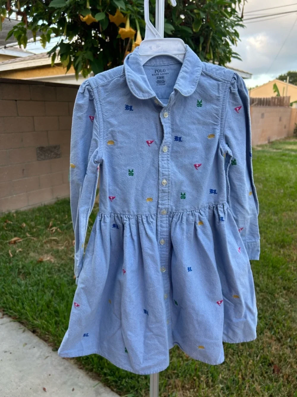 Polo by Ralph Lauren Light Blue Button-Front Embroidered Dress